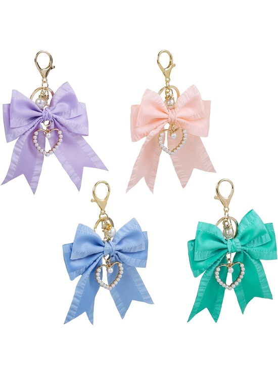 Accessories - Bow & Pearl Heart Keychain Charm - Lavender, Pink, Blue, Teal